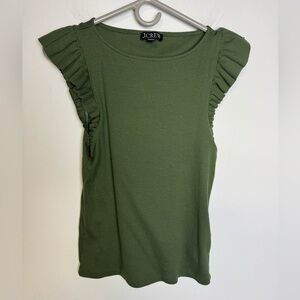 J. Crew Women's Green Rib Ruffle Sleeve Top